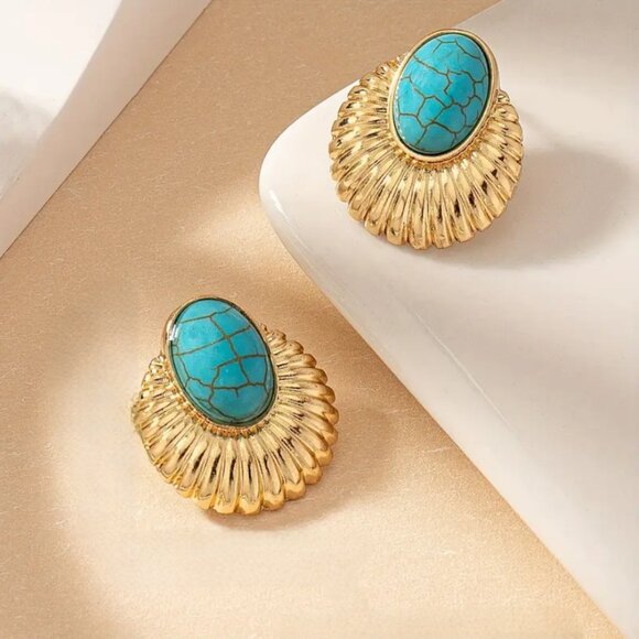 14K Gold Womens Turquoise Gemstone Earrings Ladies New 14 Karat Silver Jewelry - Picture 4 of 5